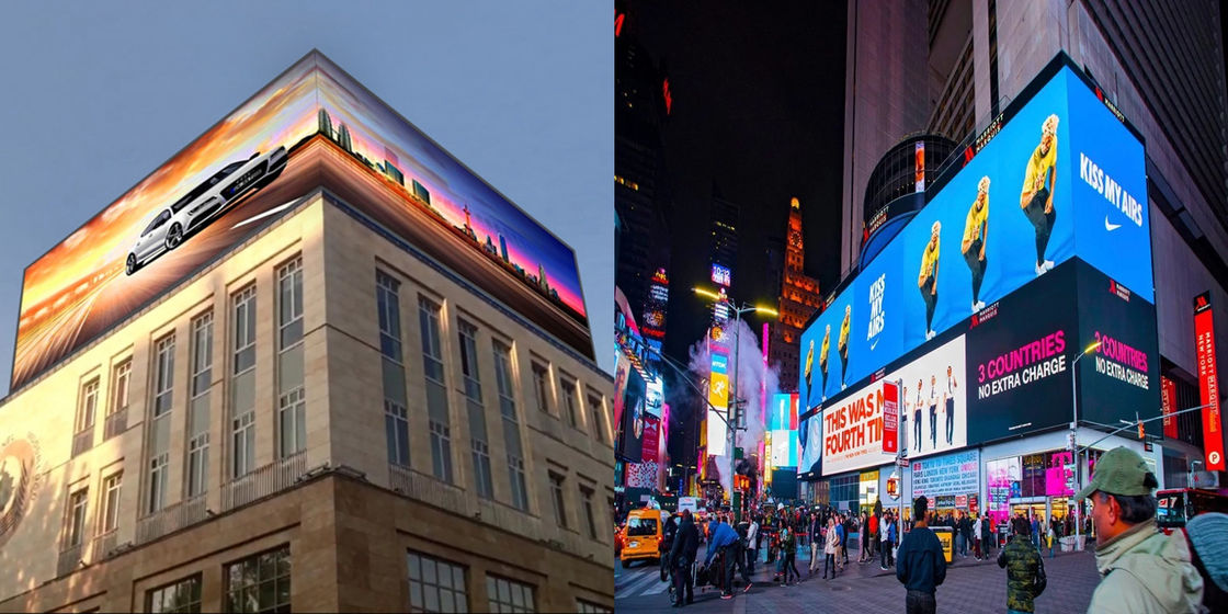 Skrzywiony zewnętrzny budynek 3D Billboard Duży ekran wideo Led Image Display P3.9 Stały ekran reklamowy Ekran zewnętrzny